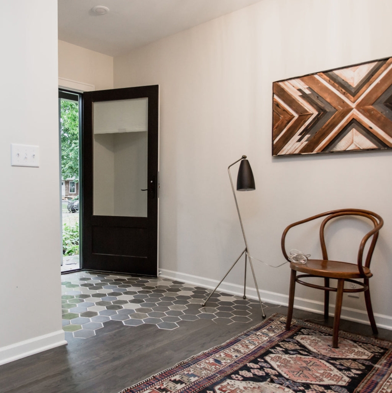 Tile To Wood Floor Transition Hexagonal Entryway Design