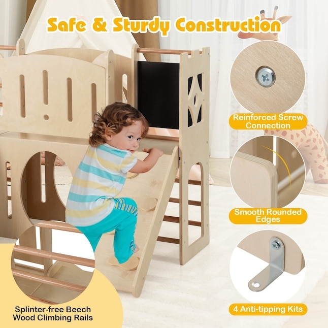 Toddler Playset Beech Wood Rails Anti-Tipping Brackets Chalkboard Safe Wood