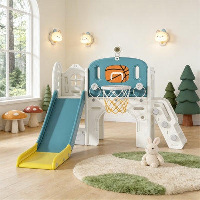 Toddler Slide 9-in-1 Design Teal Accent Color with Ring Toss attachment