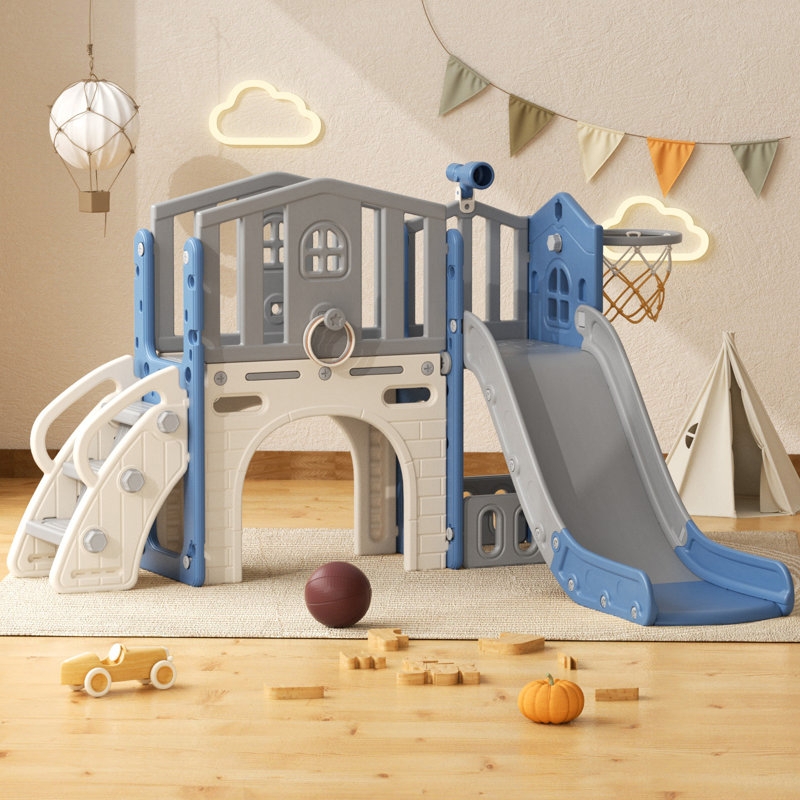 Toddler Slide Crawl Through Tunnel Modern Blue Gray Playroom 8-in-1
