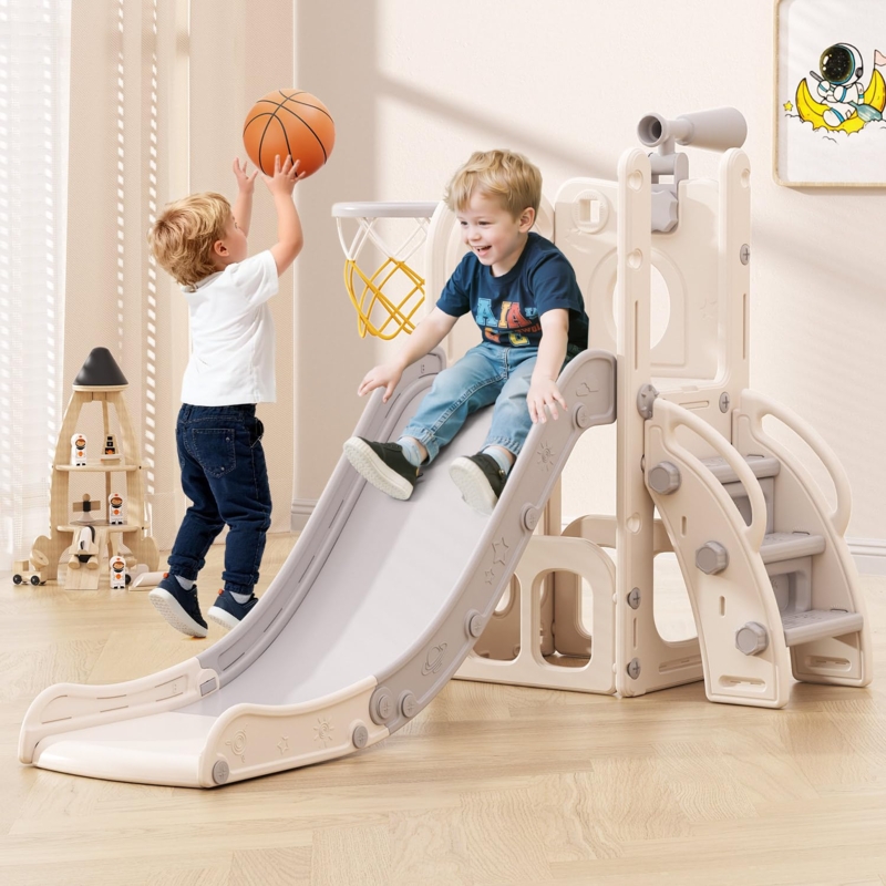 Toddler Slide Minimalist Playroom Climber Set Celestial Motifs 6-in-1