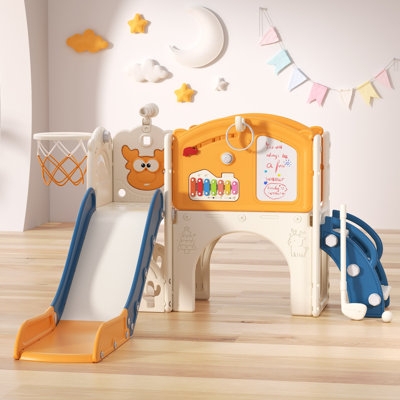 Toddler Slide Playset Cream and Blue Palette with Integrated Learning Toys
