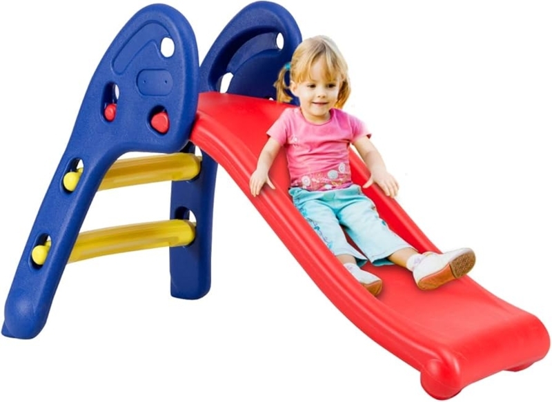 Toddler Slide Primary Color Palette Integrated Handles Folding Plastic Toy