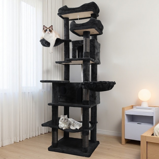 Towering Black Cat Tree Multi-Level with Hammock