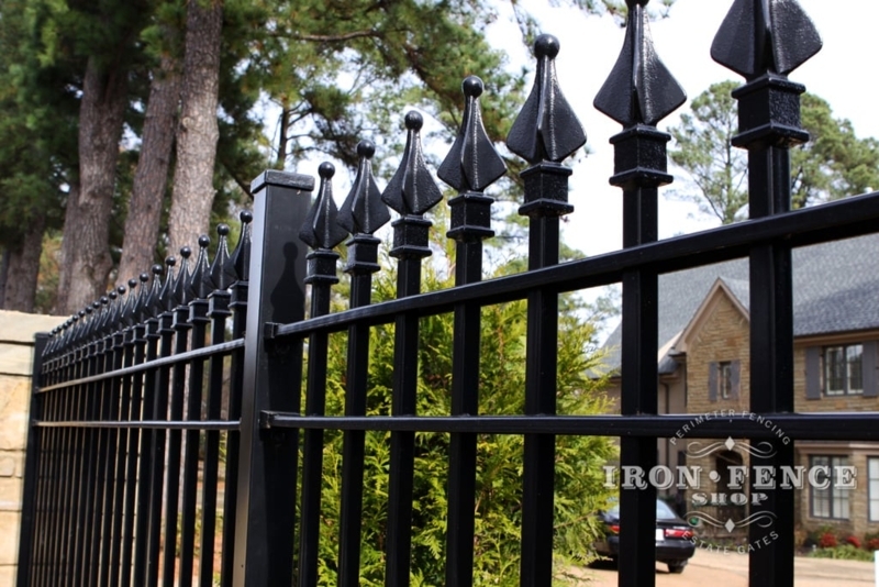 Traditional Black Metal Fence with Decorative Picket Finials