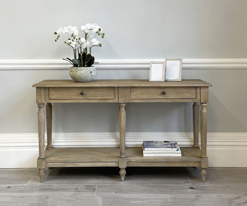 Traditional Console Table Turned Legs Two-Tier Light Finish