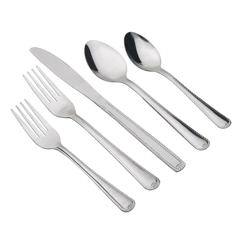 Traditional Flatware Set Beaded Border Polished Stainless Steel