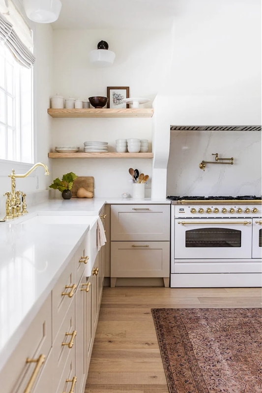 Transitional Kitchen Cabinets with Floating Shelves (61 characters)