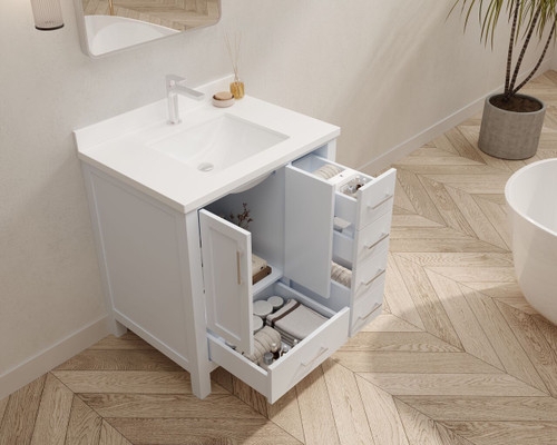 Transitional Vanity featuring Tiered Internal Storage Drawers
