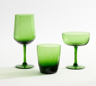 Translucent Emerald Green Glassware Collection with Spiral Ribbed Texture
