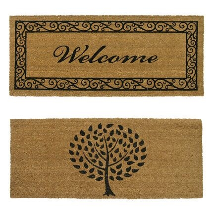 Tree Graphic Coir Doormat Cursive Script Farmhouse Entryway Decor
