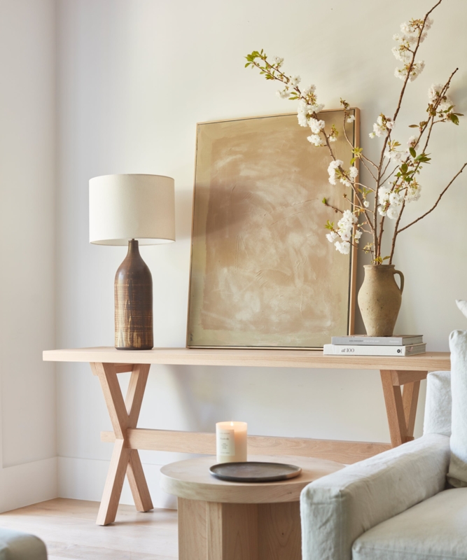 Trestle Base Console Table X-Frame Legs Light Wood Minimalist