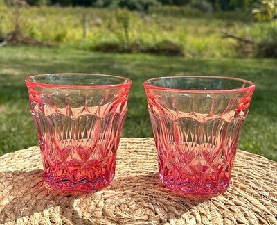 Tumbler Pair Faceted Diamond Texture Pressed Glass Bohemian