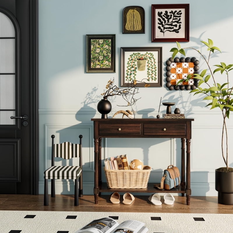 Two-Drawer Console Table Dark Walnut Tone Styling Ideas