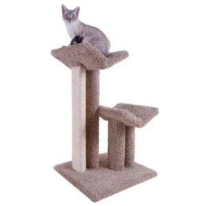 Two-Tier Cat Tree With V-Shaped Perches, Beige Carpet