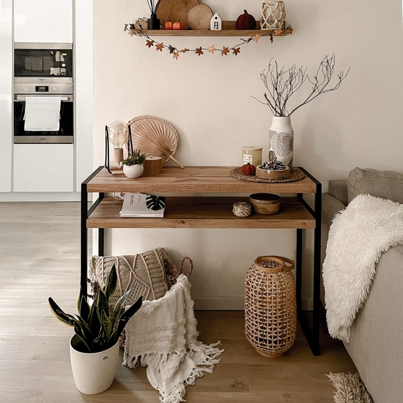 Two-Tier Industrial Console Table Black U-Frame Wood Finish