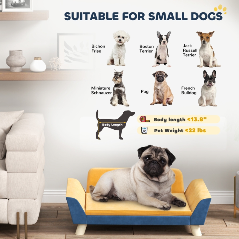 Two-Tone Pet Sofa Bed, Orange & Navy Blue, Elevated Base