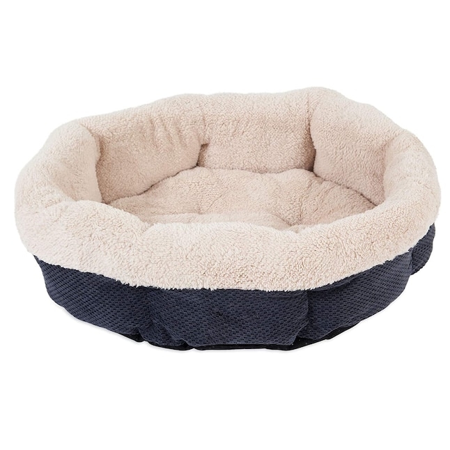 Two Tone Round Bolster Pet Bed Black Cream Shearling
