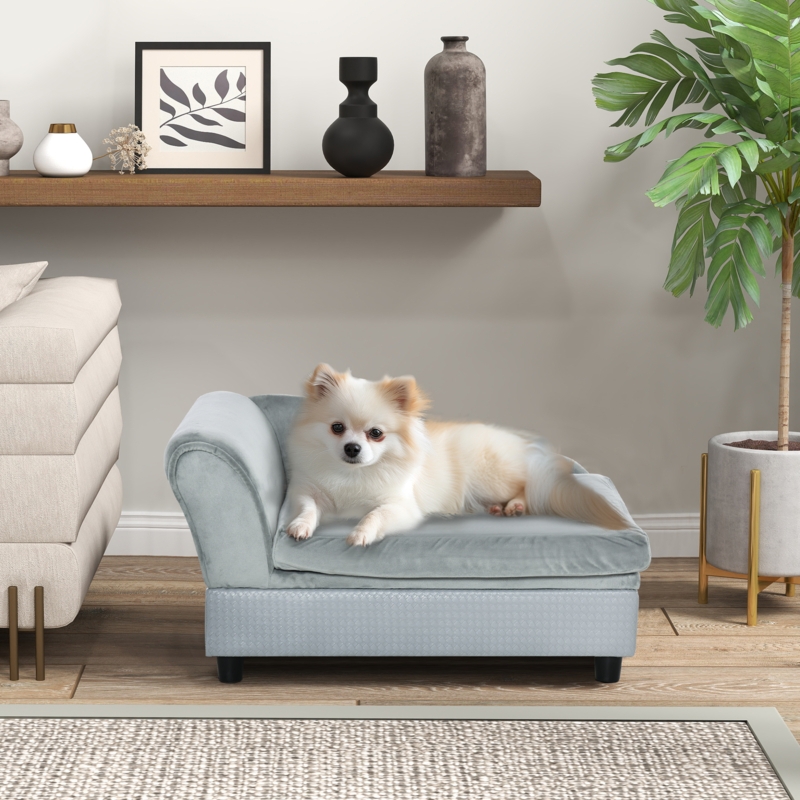 Upholstered Dog Sofa, Dual Texture, Rolled Arm, Light Blue