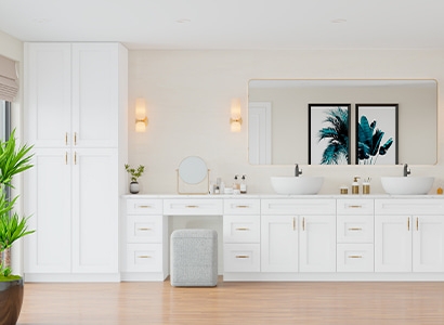 Vanity with Integrated Linen Tower & Makeup Niche