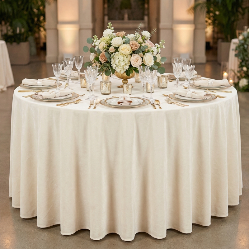 Velvet Round Tablecloth, Ivory Floor Length Drape for Wedding Decor