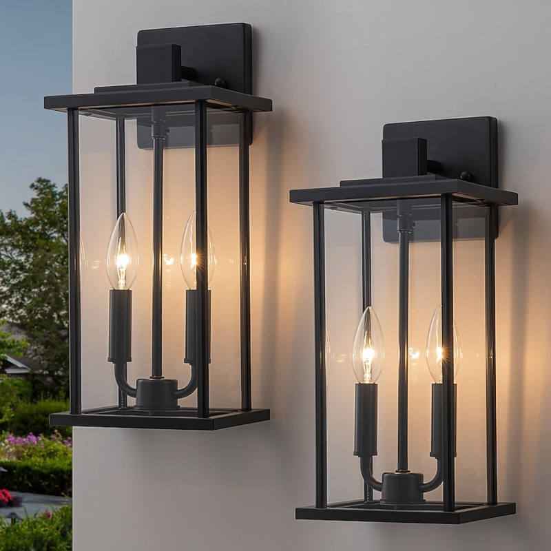Vertical Rectangle Form Outdoor Wall Light, Two Light Design