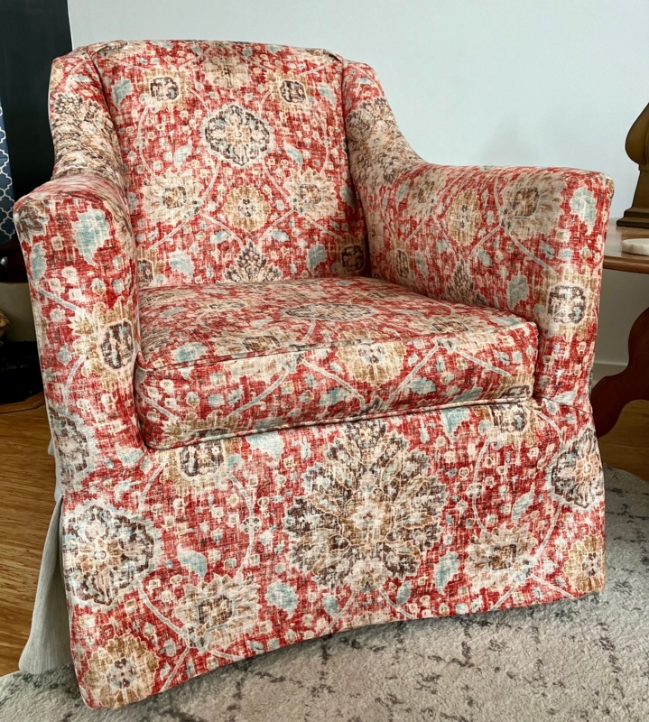 Vibrant Medallion Print Armchair Traditional Skirted Base