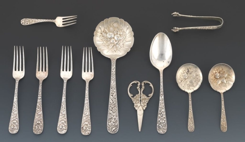 Victorian Style Flatware Set Repousse Pattern Floral Relief