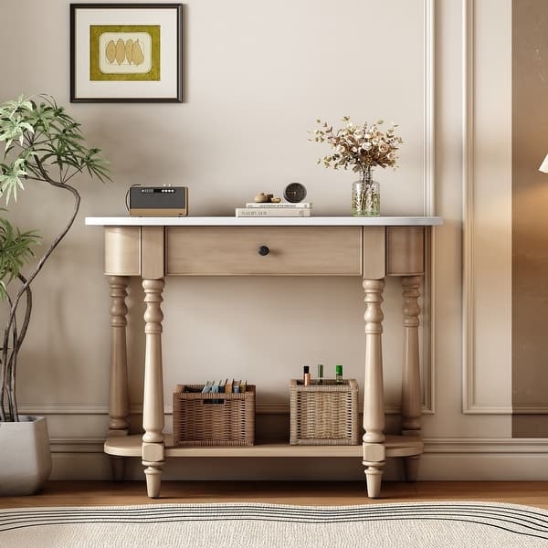 Vintage Console Table Curved Corners Narrow Entryway Storage