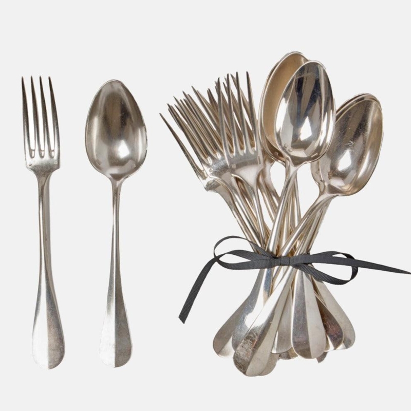 Vintage Flatware Set Fiddle Handle Polished Finish