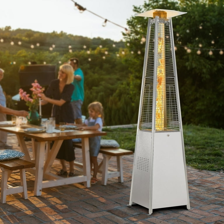 Visible Flame Tube Patio Heater, Pyramid Propane Ambient Backyard Heating.