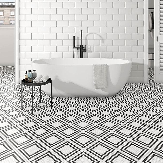 Wall And Floor Tile Bold Geometric Grid Monochromatic Black White