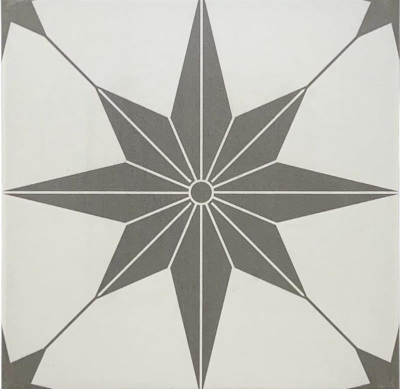 Wall And Floor Tile Eight Pointed Star Graphic Encaustic Matte