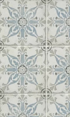 Wall And Floor Tile Floral Medallion Pattern Muted Blue Weathered