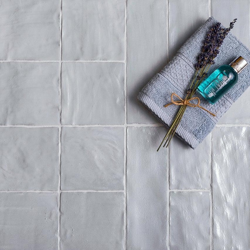 Wall And Floor Tile: Glossy Pale Blue Undulated Coastal Style