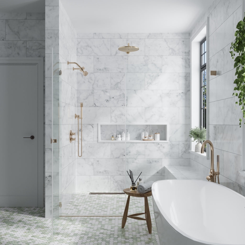 Wall And Floor Tile Honed Marble Look Green Patterned Hex