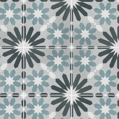 Wall And Floor Tile Interlocking Star Motif Dusty Teal Matte Porcelain