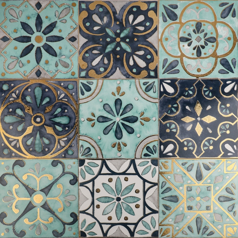 Wall And Floor Tile Metallic Gold Teal Moroccan