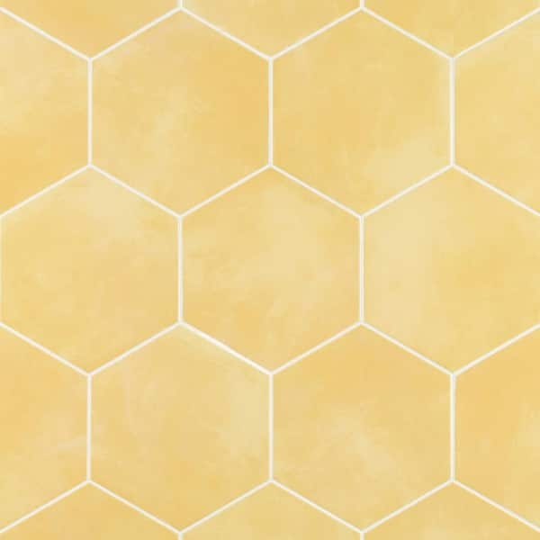 Wall And Floor Tile Mottled Yellow Matte Hexagonal Honeycomb Layout