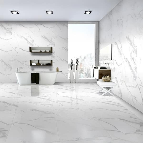 Wall And Floor Tile Polished Statuary White Porcelain Large Format