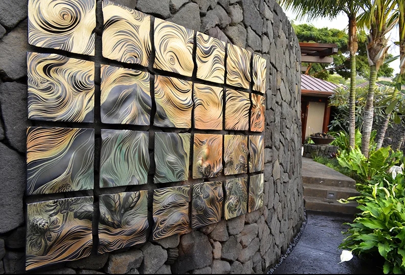 Wall Art 3d Relief Tiles, Metallic Glaze, Garden Wall