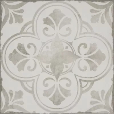 Wall Floor Tile Distressed Grey Ornate Quatrefoil Pattern French Country
