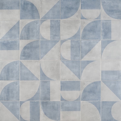 Wall Floor Tile Geometric Pattern Dusty Blue Matte Encaustic Look