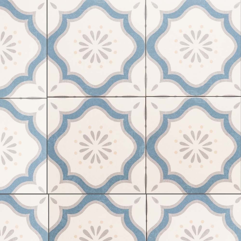 Wall Floor Tile Repeating Medallion Dusty Blue Matte Porcelain
