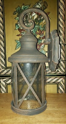 Wall Lantern Antique Bronze Distressed Scrolled Arm X-Brace Rustic