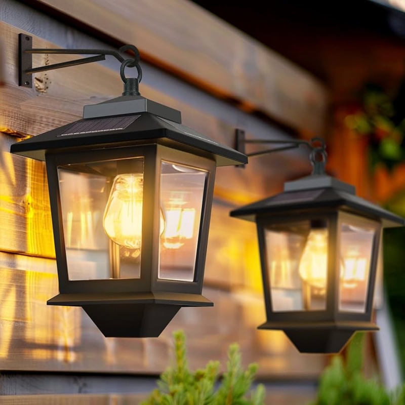 Wall Lantern Matte Black Tapered Bottom Solar Powered Farmhouse