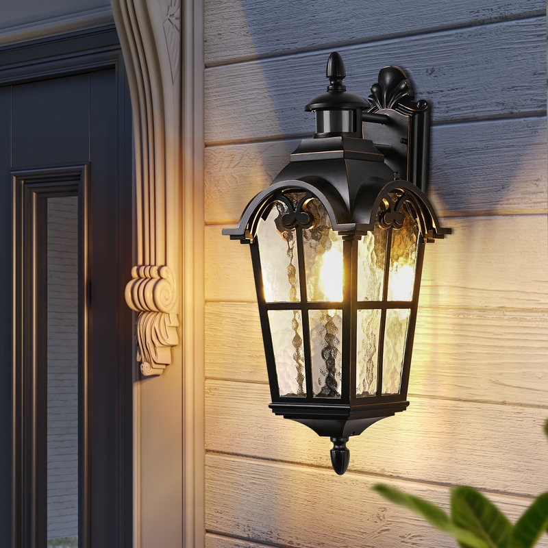 Wall Lantern Motion Sensor Seeded Glass Classic Porch Lighting
