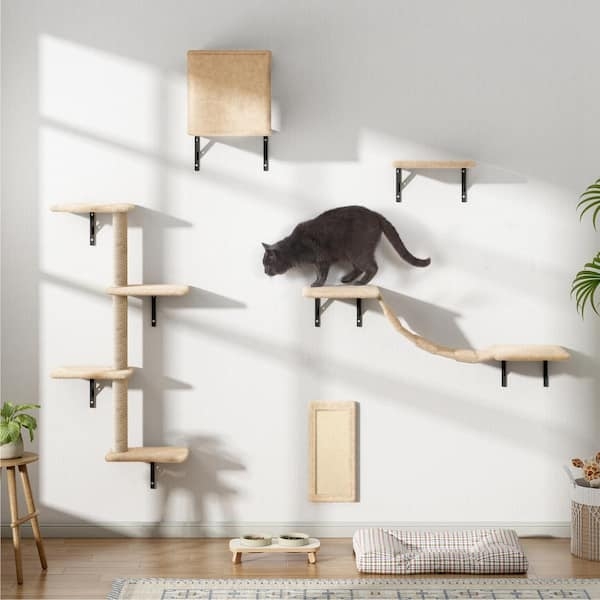 Wall Mounted Cat Tree Modular Shelves Suspension Bridge Neutral