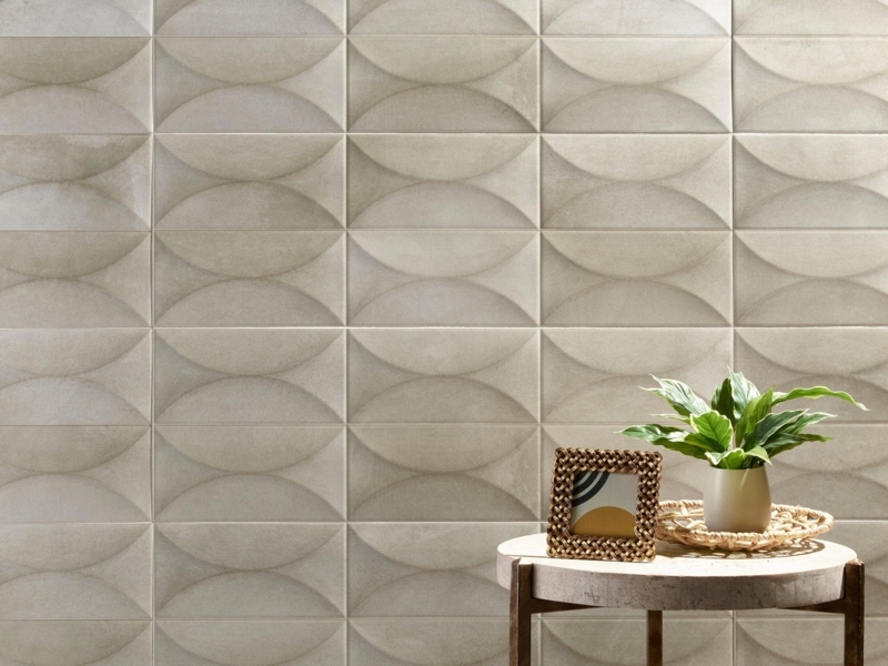Wall Tile 3D Geometric Relief Convex Pattern Matte Grey Large Format