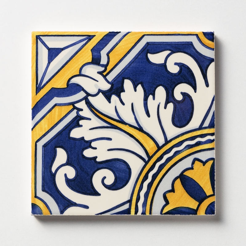 Wall Tile Acanthus Leaf Motif Cobalt Blue Glossy Ceramic Scroll Pattern